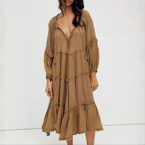 Free People Dresses & Skirts - Free People In The Moment Ruffle Tiered Tassels Tie MIDI Dress